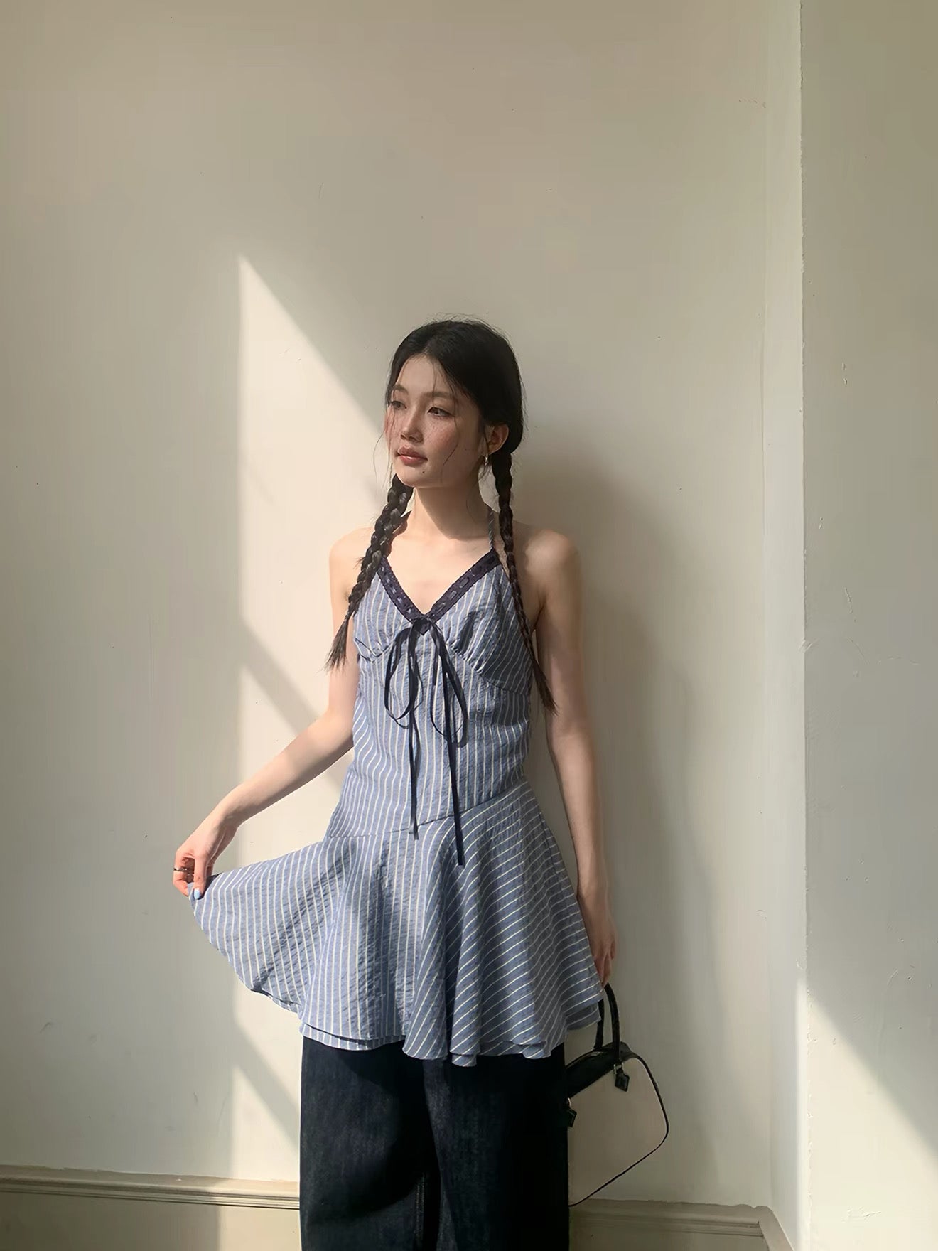 Navy Stripe Strap Mini Dress