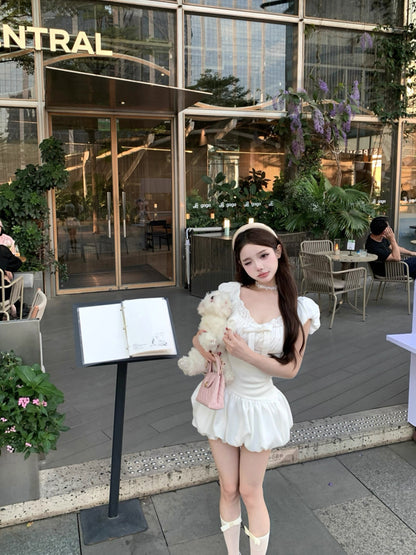 White Puff Sleeve Dress