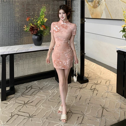 Pink Velvet Cheongsam CD003 Short Dress (S)