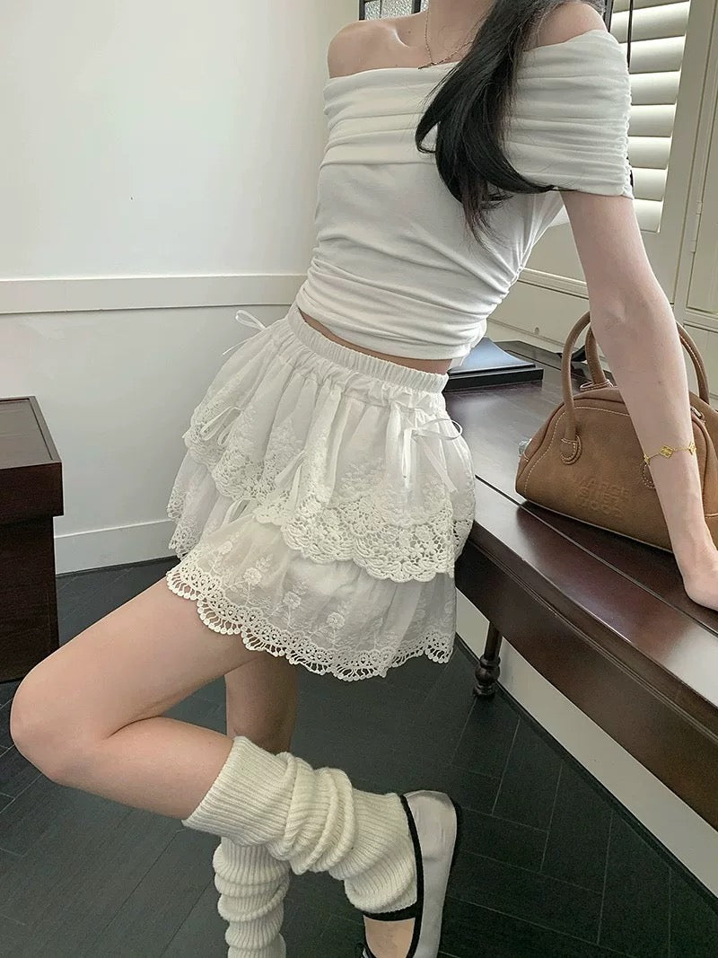 High Waist White Skirt