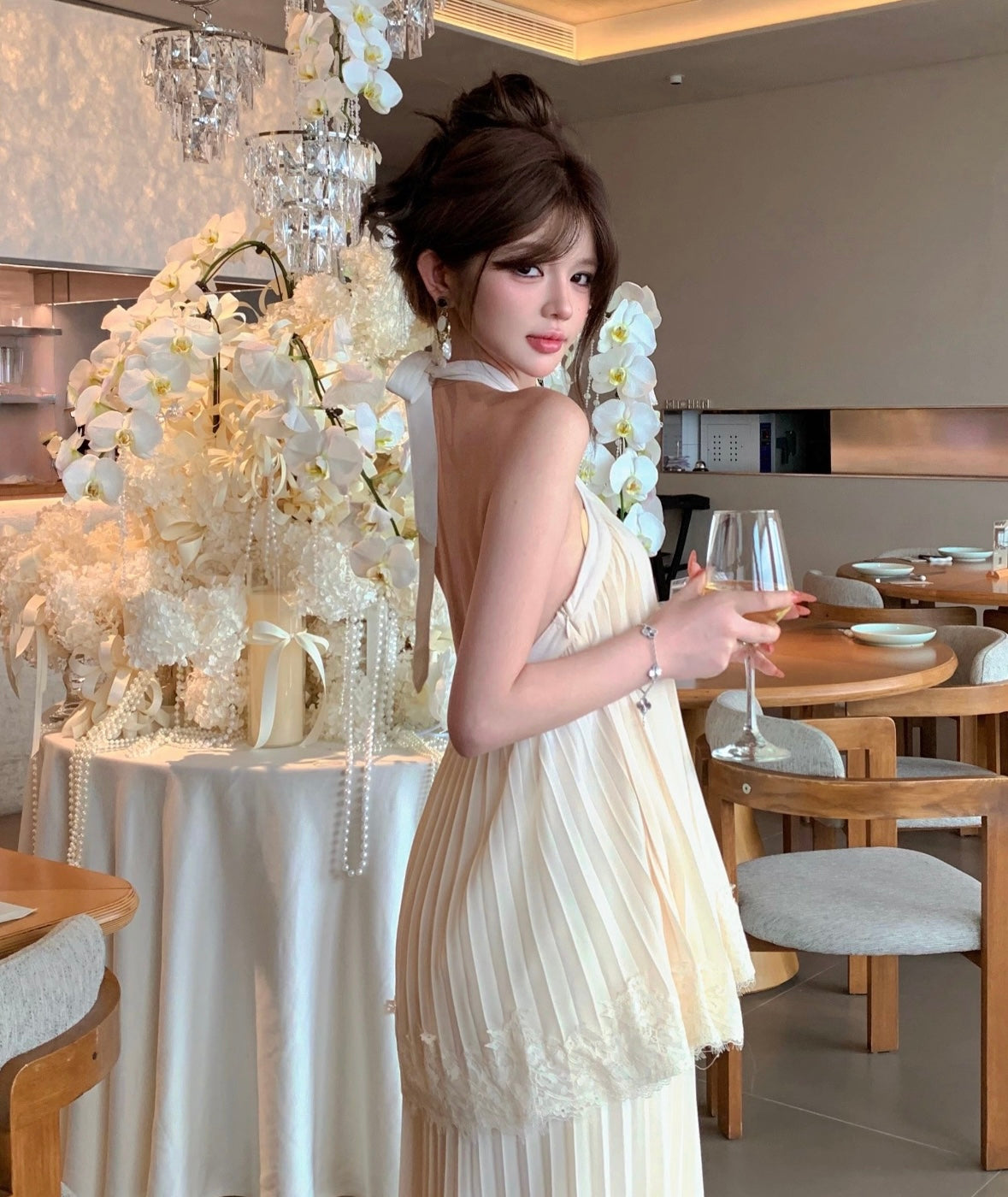 Beige Chiffon Two Piece Set