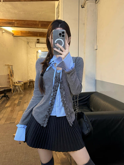 Blue Grey Uni Knitted Top