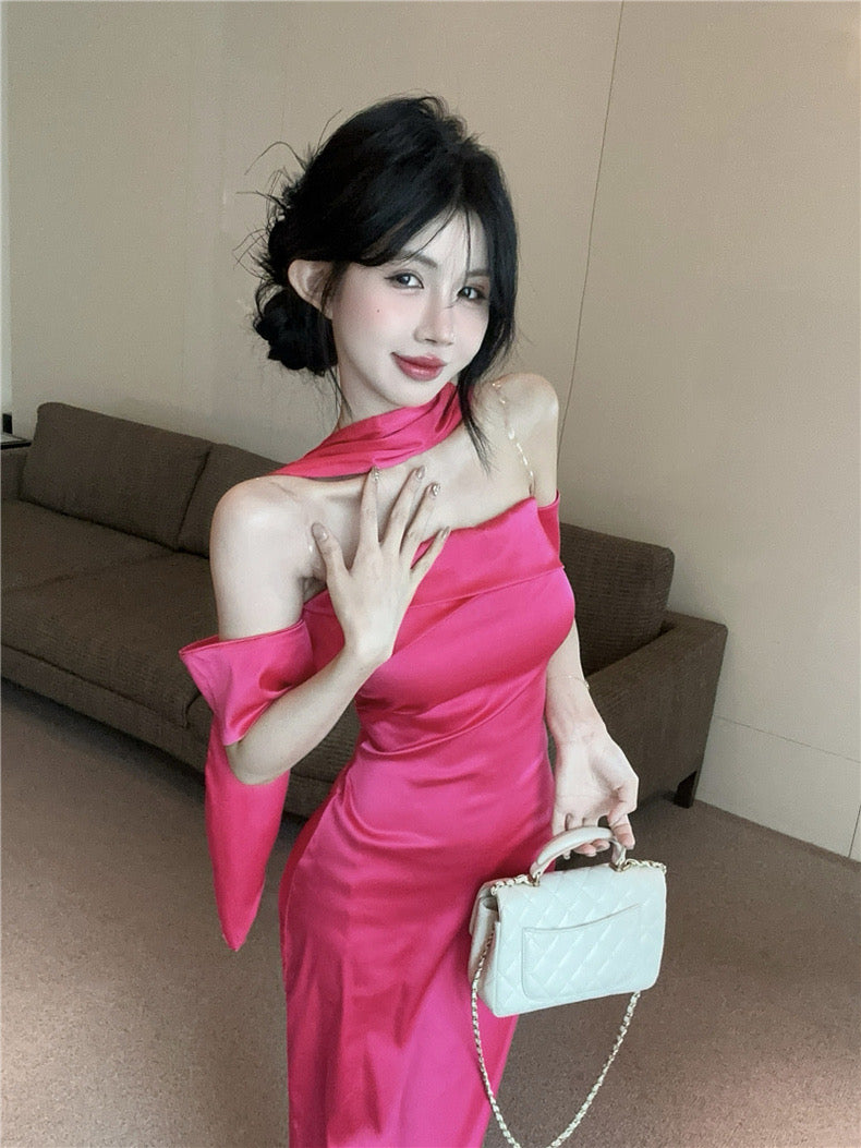 Silky Pink Tube Long Dress (S, M)