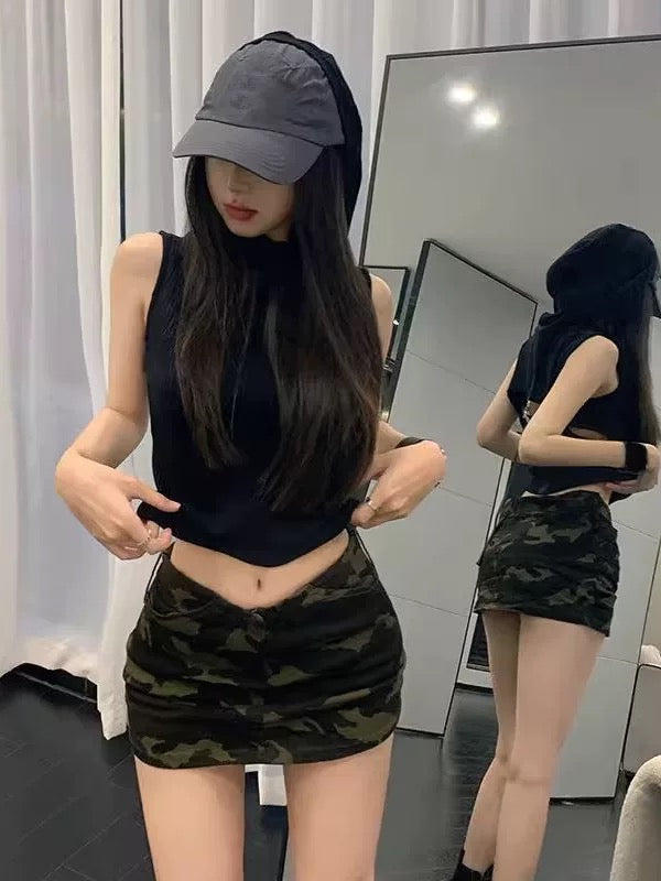 Army Print Low Waist Mini Skirt
