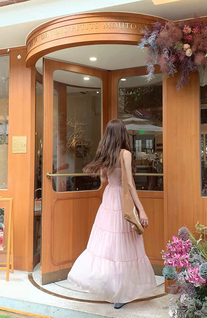 Mix Cream Pink Strap Long Dress