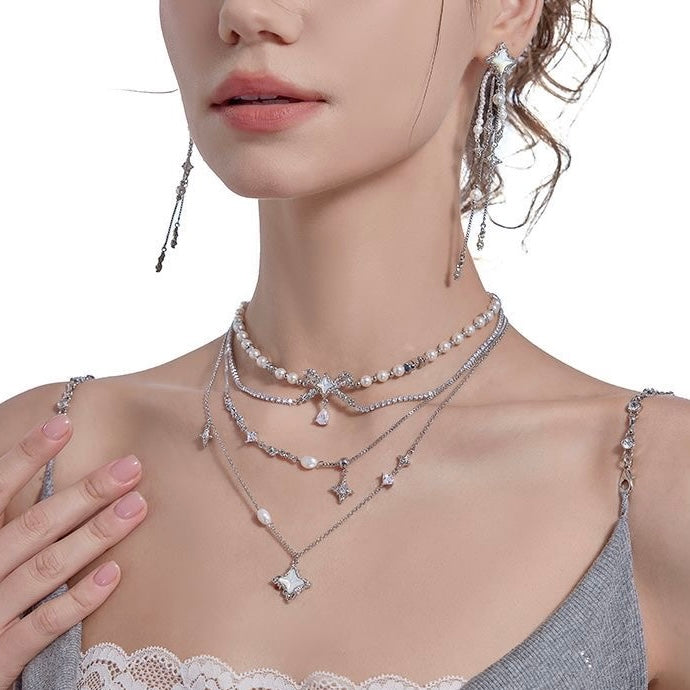 Ribbon Pearl Necklace Set NL09