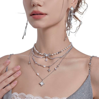 Ribbon Pearl Necklace Set NL09