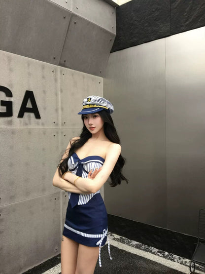 Sailor Tube Top + Skirt Two Pieces Set (S, M)