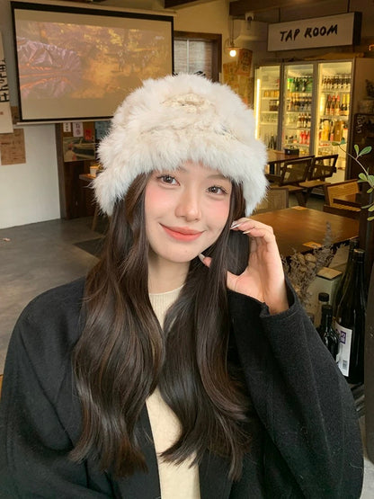 H32 Cream Rose Furry Braid Hat