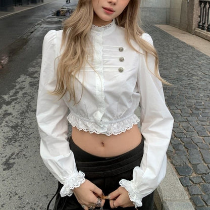 Buttons White Long Sleeve Top