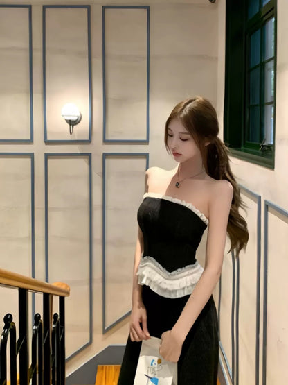 Mix Laces Tube Top (Black, Grey)