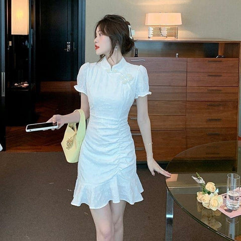 White Cheongsam Dress (L)