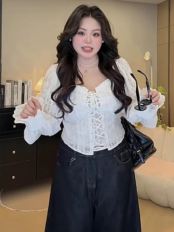 Long Puff Sleeve White Top