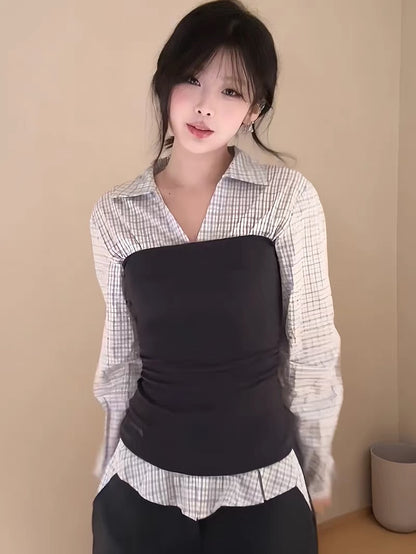 Ginham Mix Black Long Sleeve Top