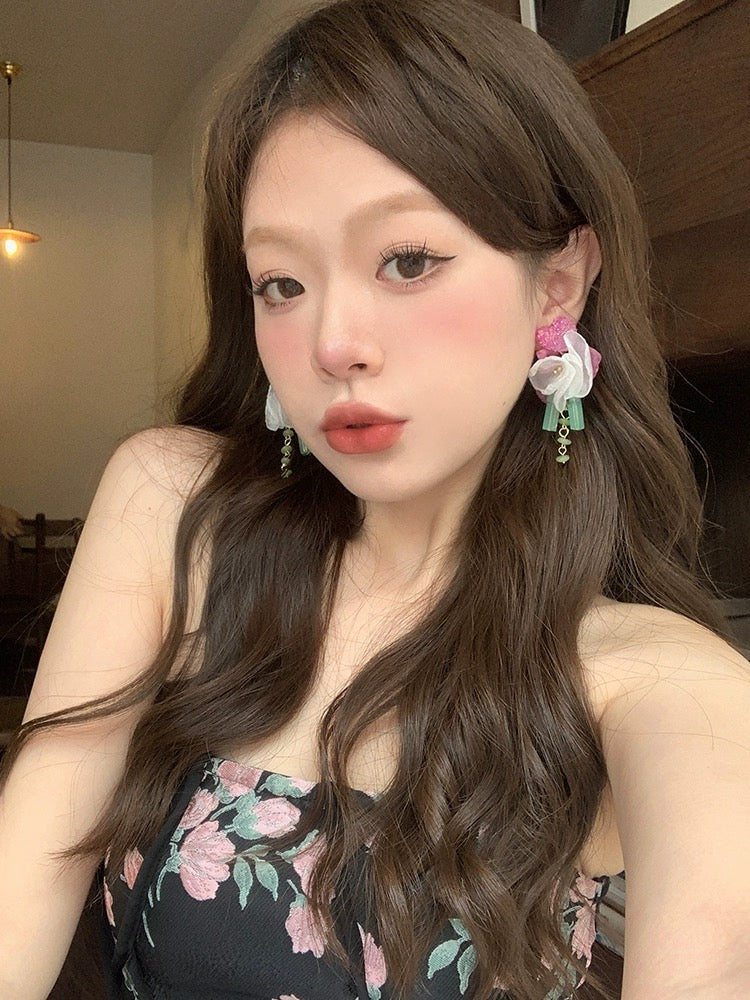 Flower Earring (Purple,White)