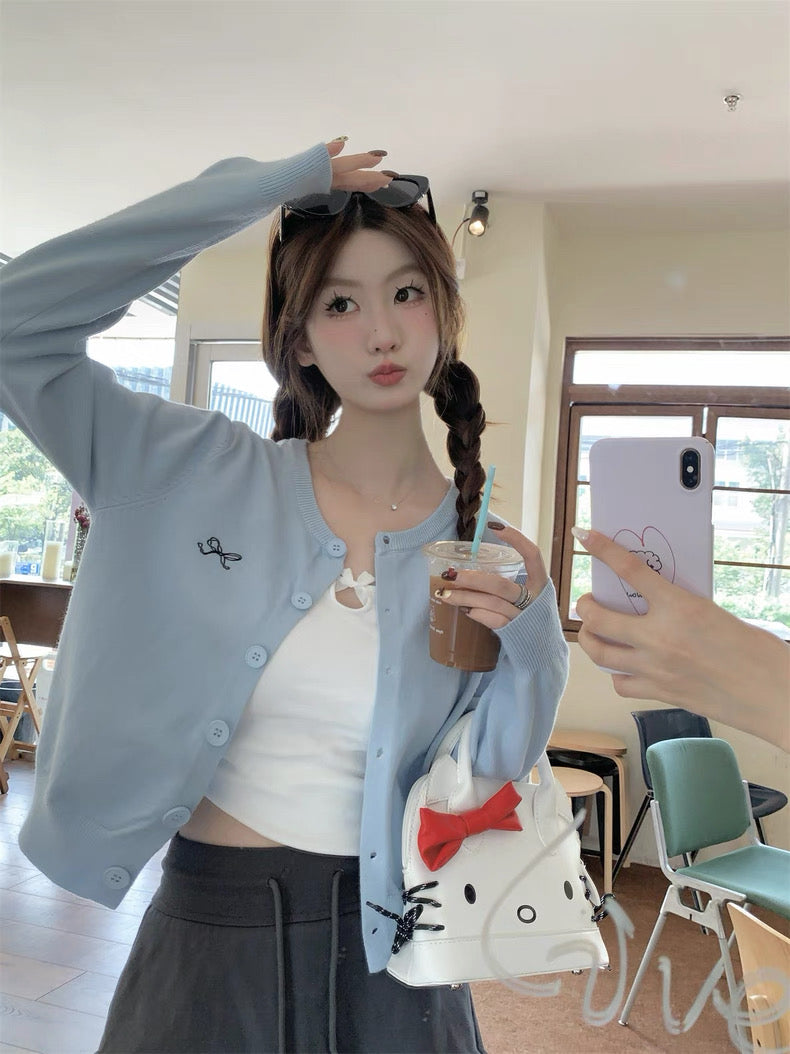 Ribbon Logo Long Sleeve Cardigan Top