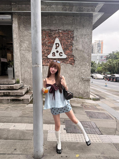 Choco Blue Top + Skort Skirt Set (S, M)