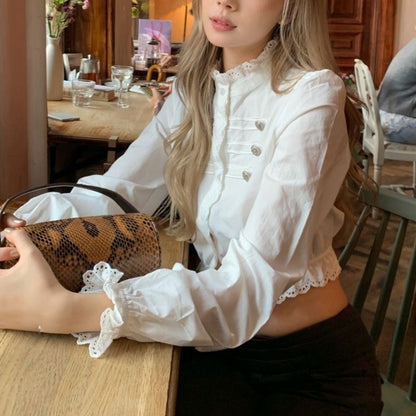 Buttons White Long Sleeve Top