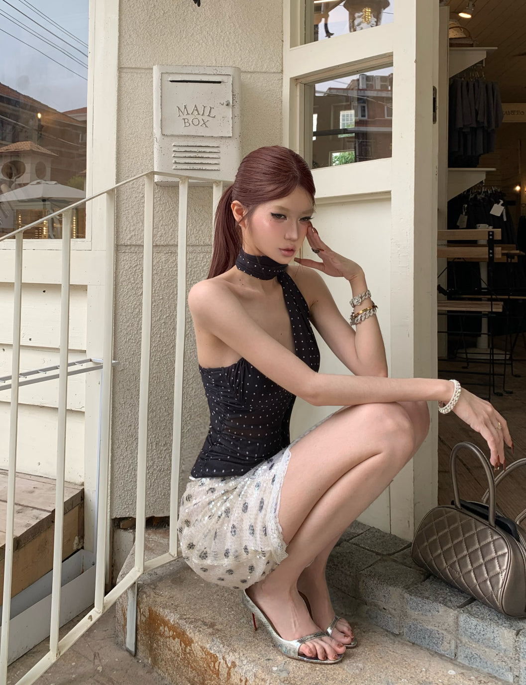 Polka Dot Tube Mesh Top Strap T009