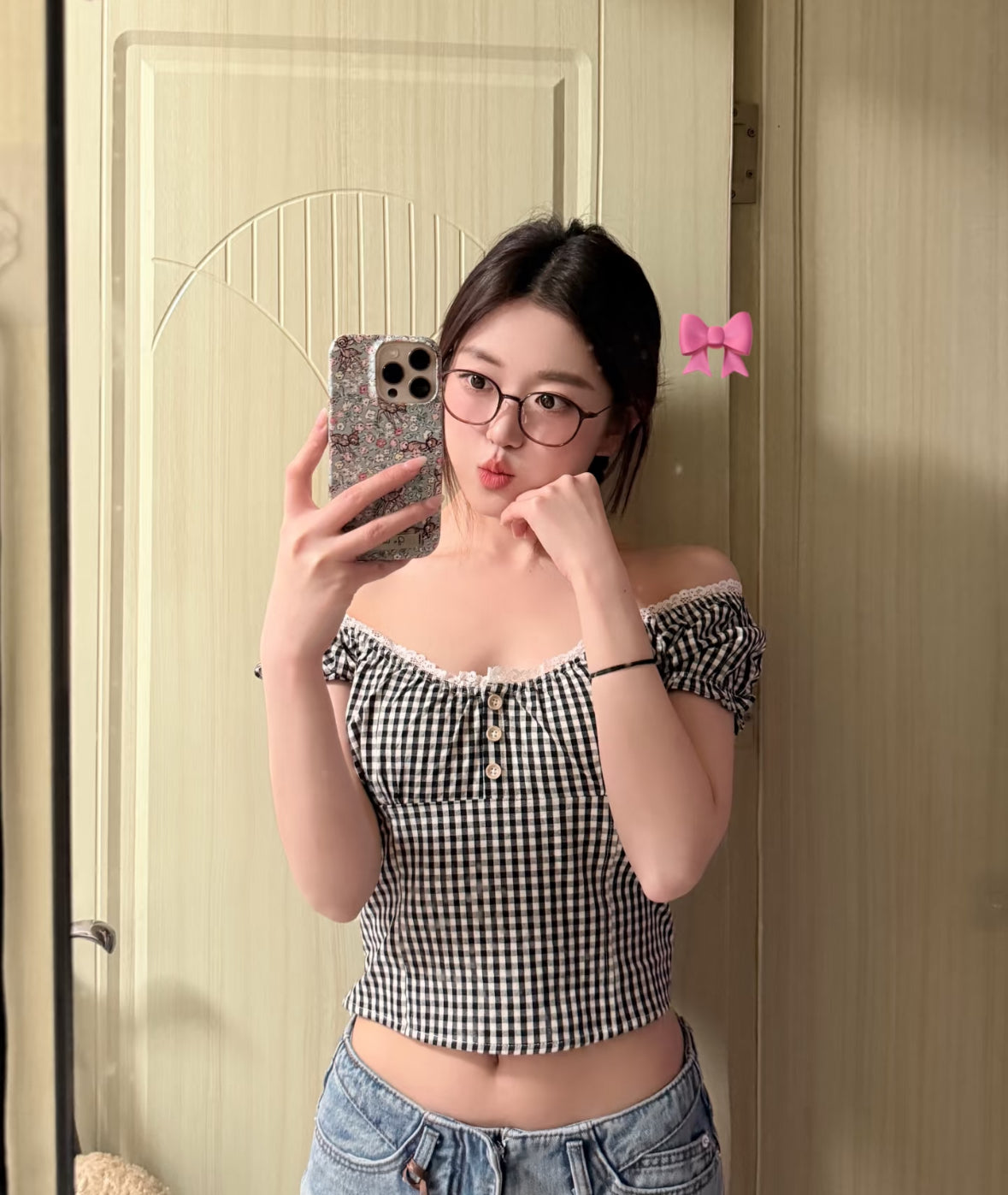 Black Ginham Crop Top