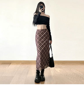 Vintage Grid Mesh Long Skirt (S,M)