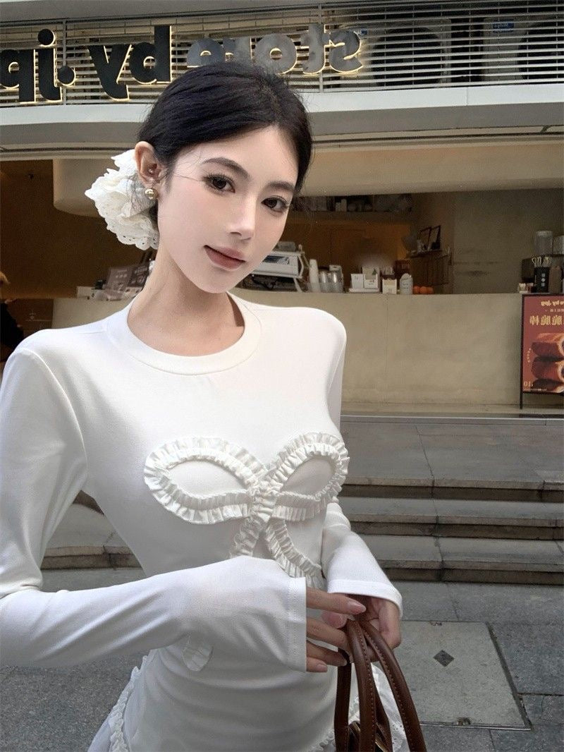 White Ribbon Long Sleeve Knitted Top