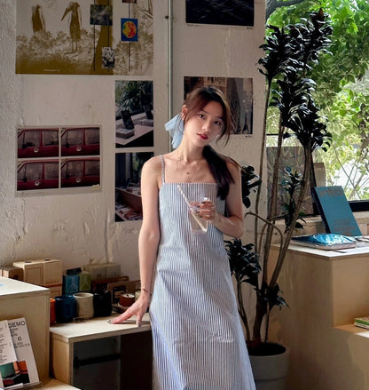 Blue Stripe Strap Long Maxi Dress