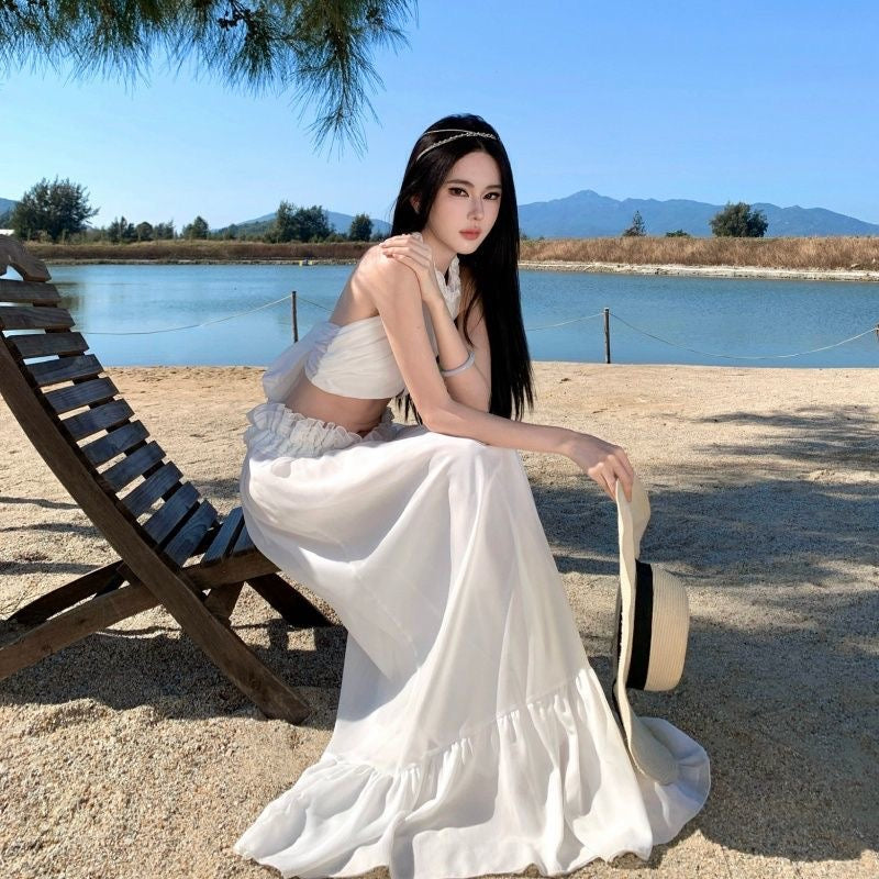 Summer White Chiffon Two Piece Set