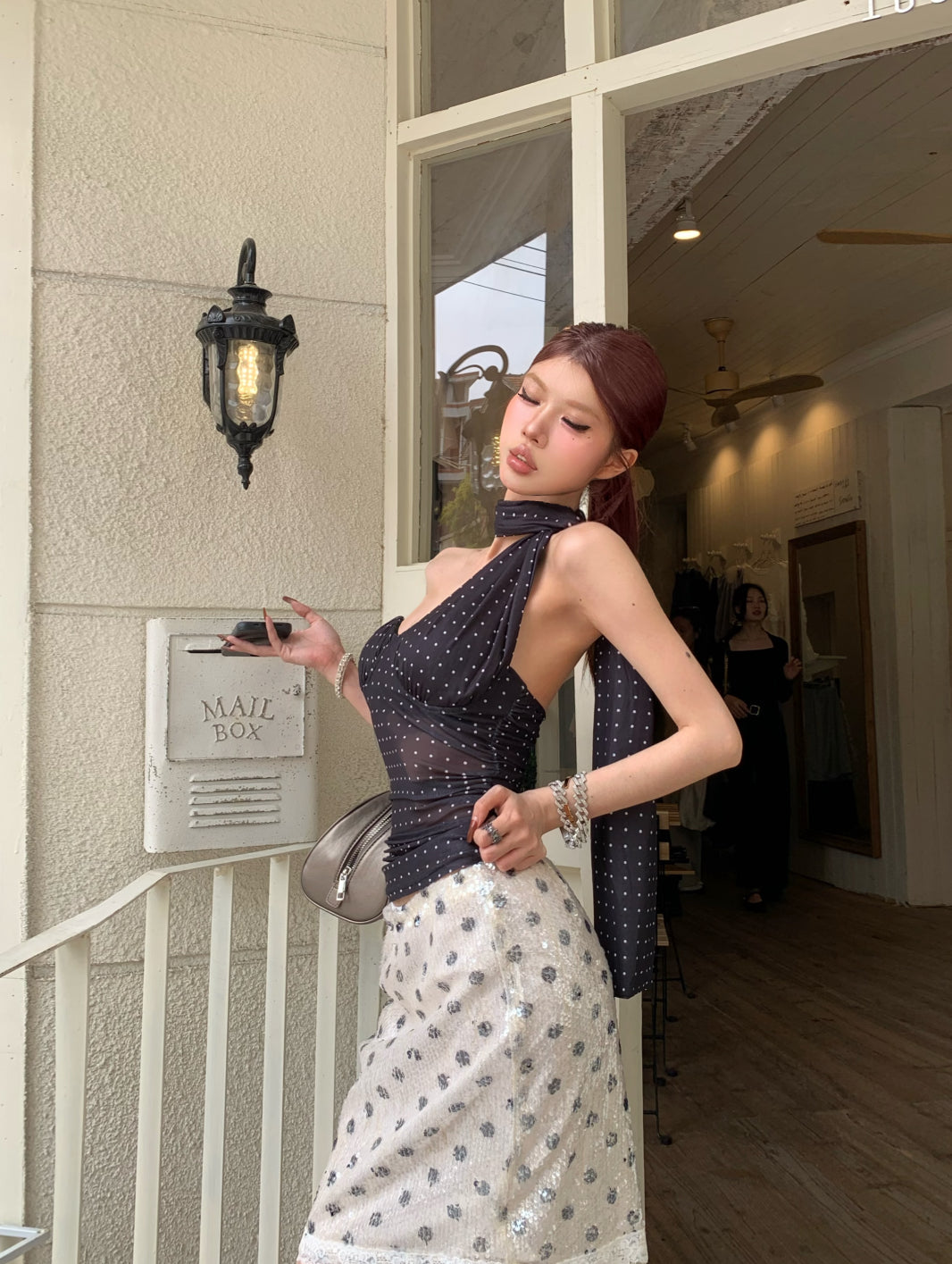 Polka Dot Tube Mesh Top Strap T009