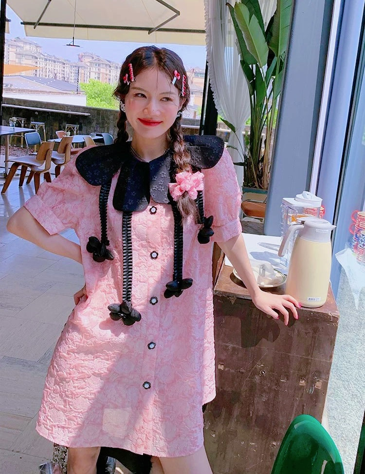 Oversize Barbie Pink Black Collar Dress