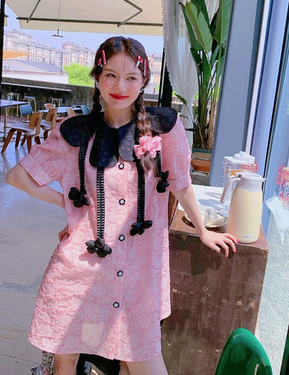 Oversize Barbie Pink Black Collar Dress