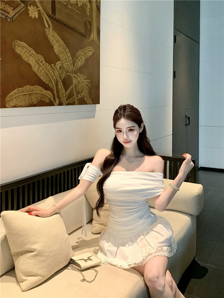 White Side Off Shoulder Sleeve Top