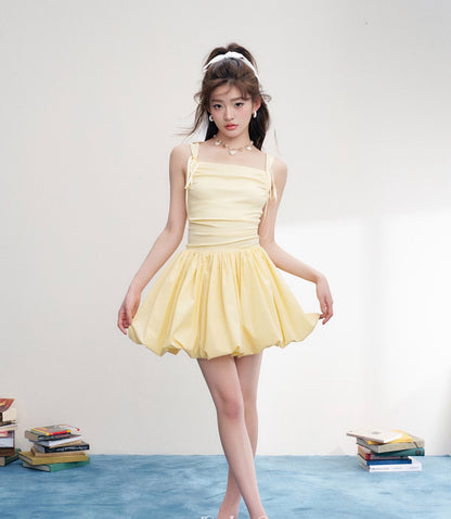 Yellow Enan Lantern Mini Dress