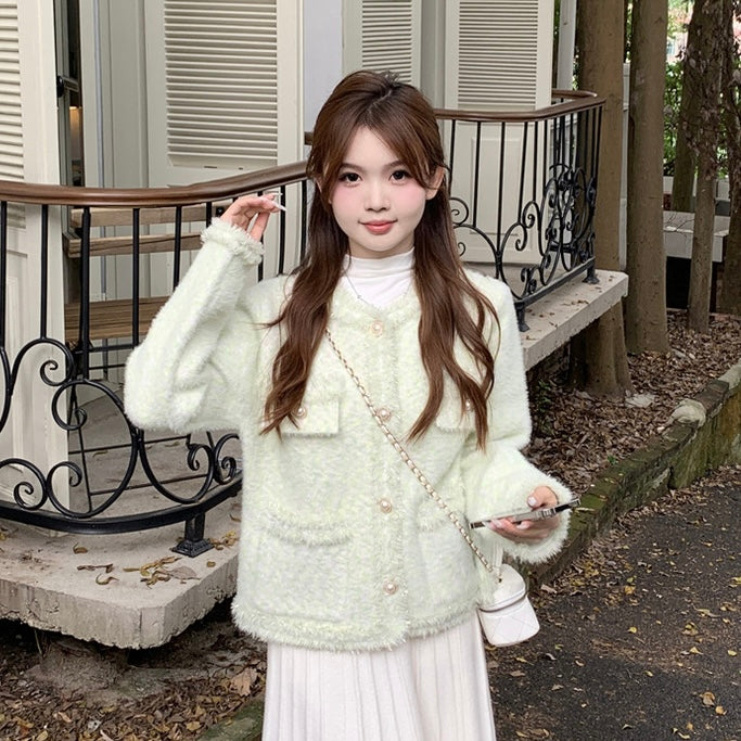 Milky Mint Fuzzy Cardigan Top