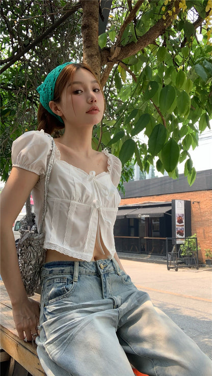 Knot Button White Top