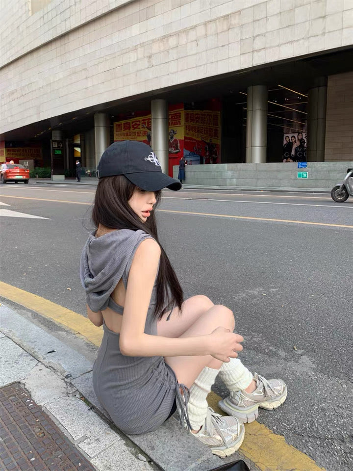 Grey Sleeveless Hat Romper