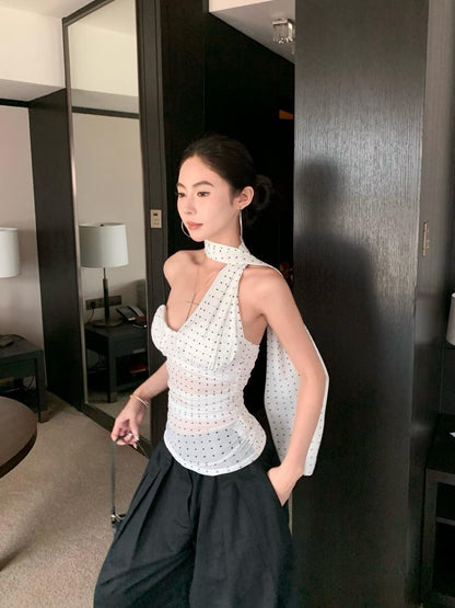 Polka Dot Tube Mesh Top Strap T009