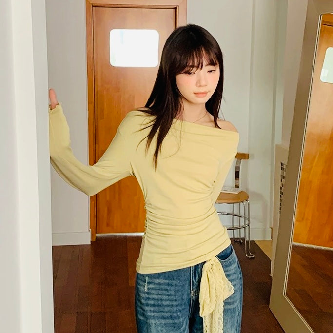 Green Lime Off Shoulder Long Sleeve Top