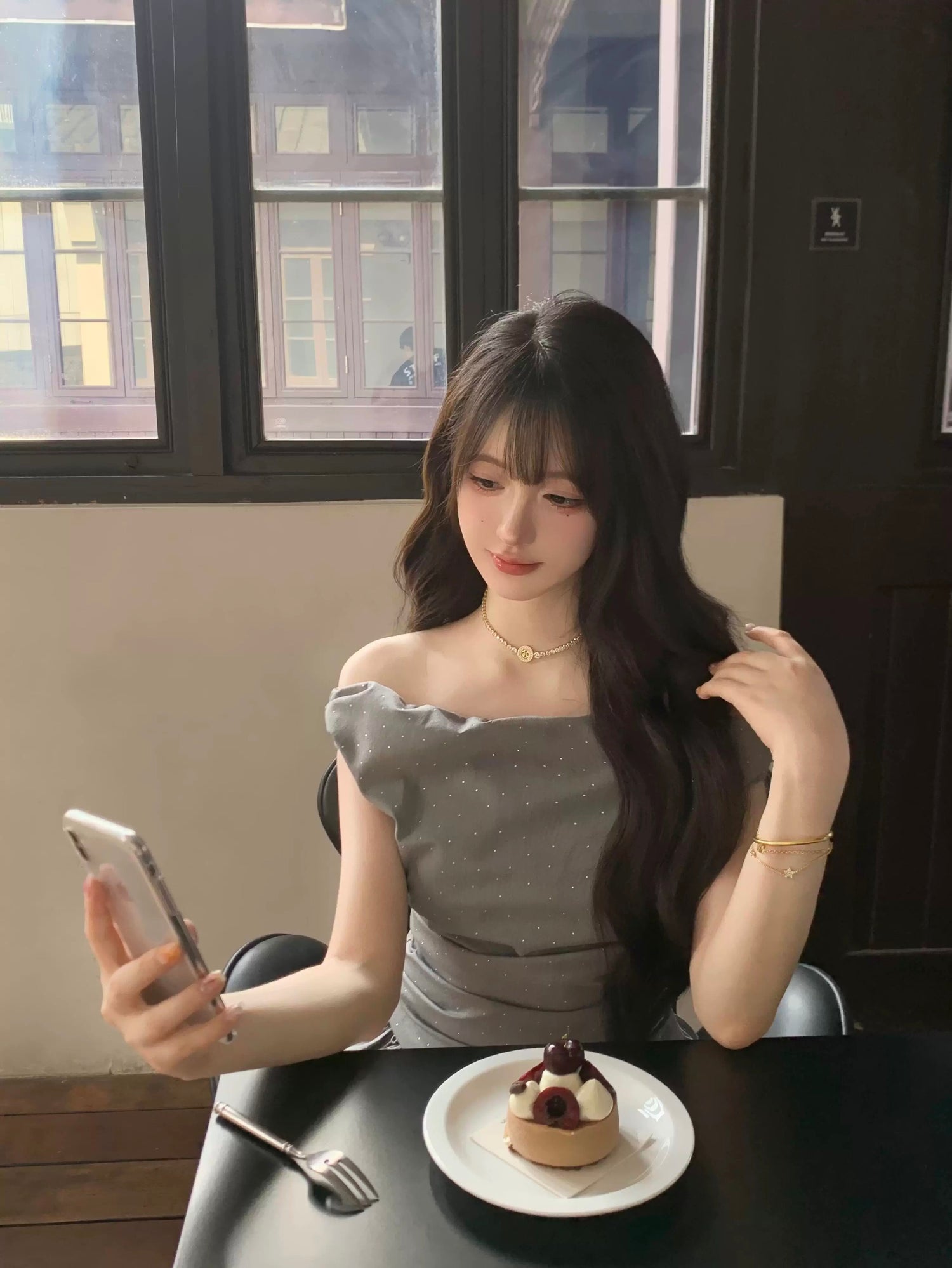 Grey Top + Skirt Two Pieces Set