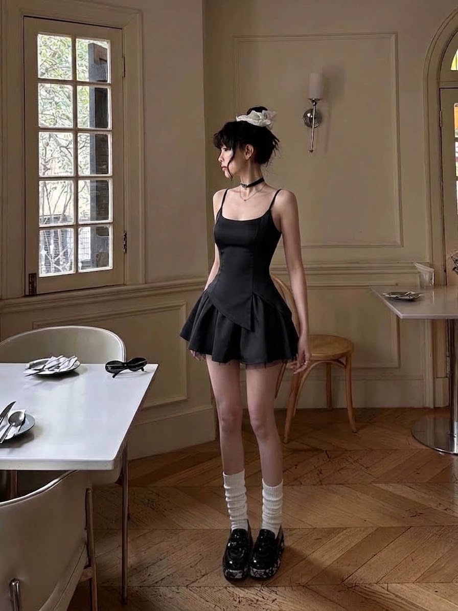 Jennie Black Mix Laces Mini Romper Dress