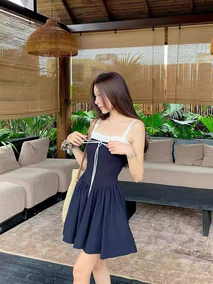 Laces Strap Navy Mini Dress