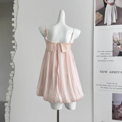 Baby Pink Tube Strap Mesh Dress