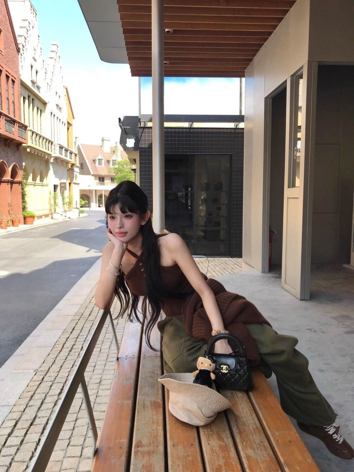 Brown Top + Cardigan Two Piece Set