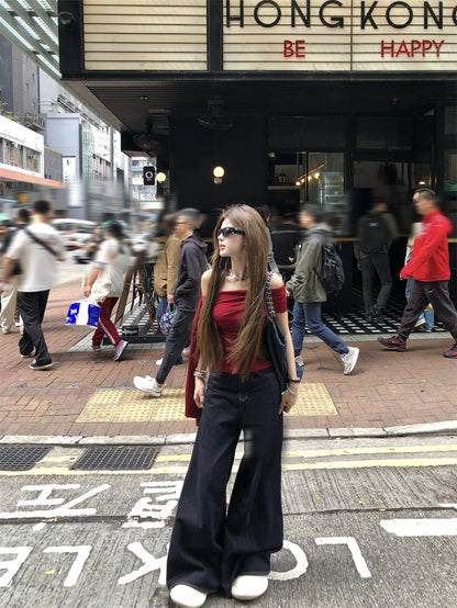 Red Off Side Shoulder Sleeve Top