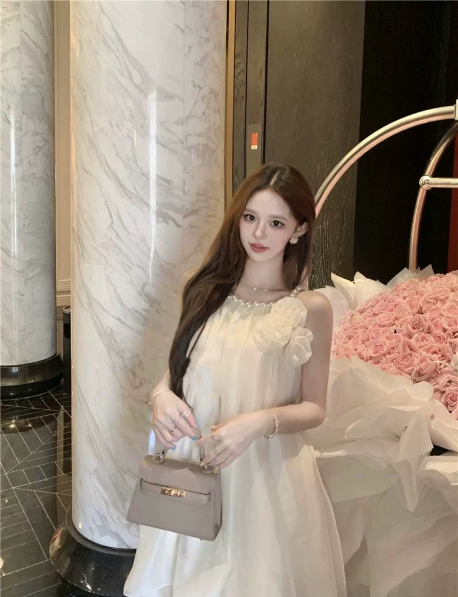 Chiffon 3D Roses Mini Dress