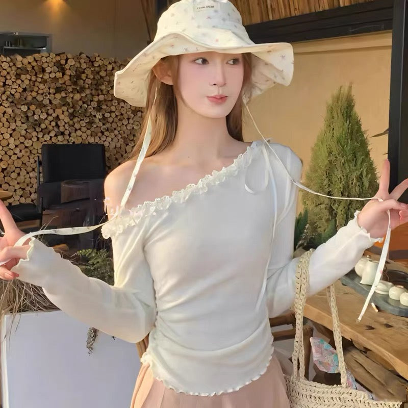 Off Side Shoulder Long Sleeve Top
