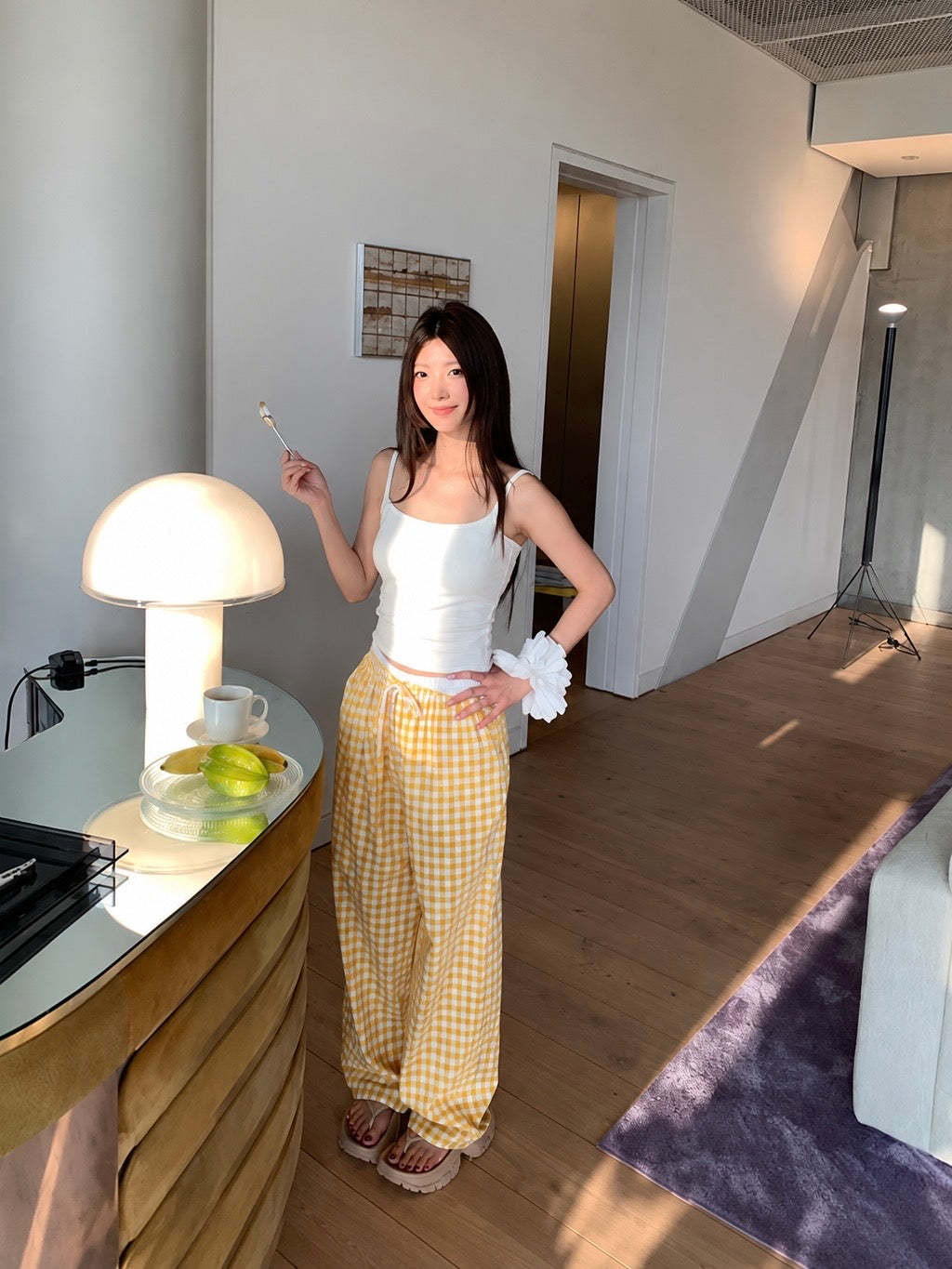 Yellow Ginham Long Pants