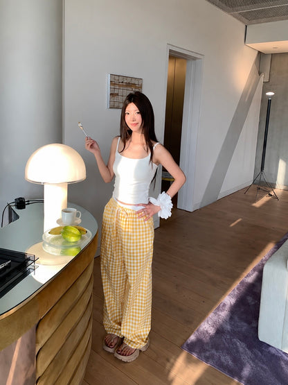 Yellow Ginham Long Pants
