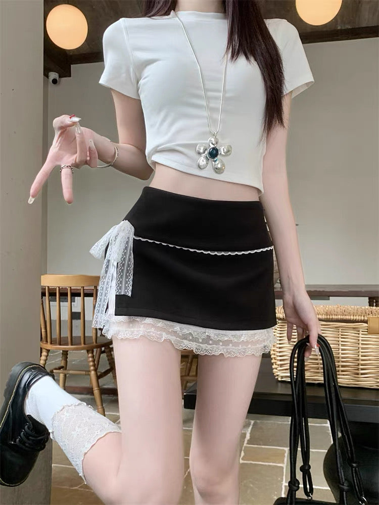 Mix Laces Middle Waist Mini Skirt SK39