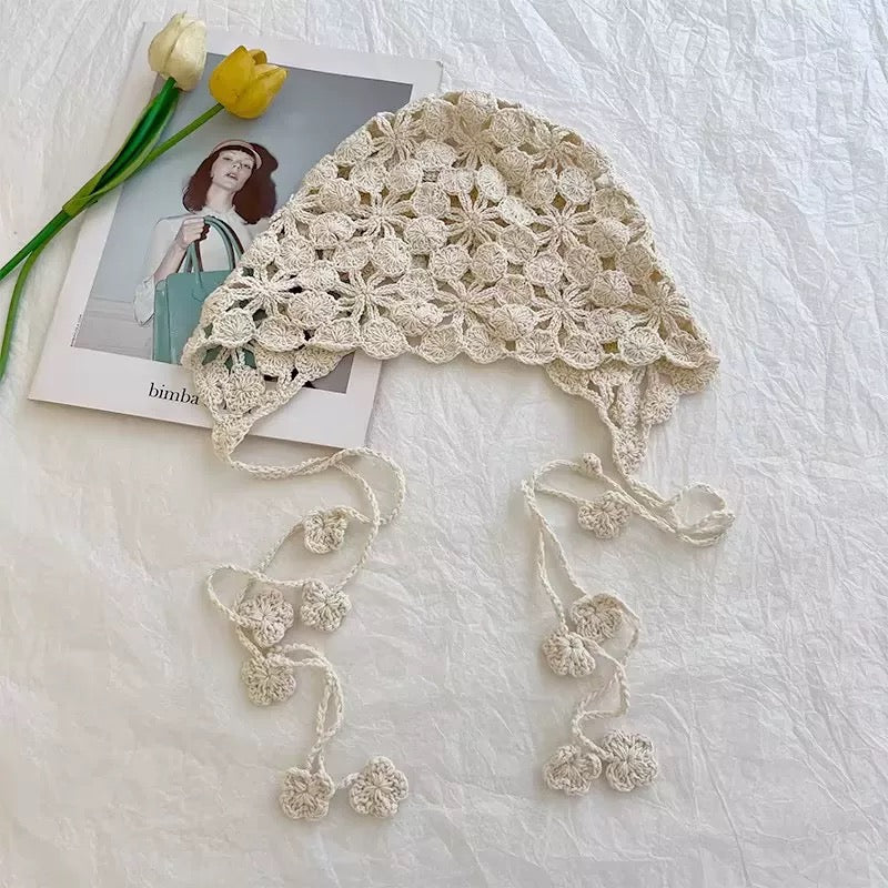 Beige Strap Knitted Embroidery Hat